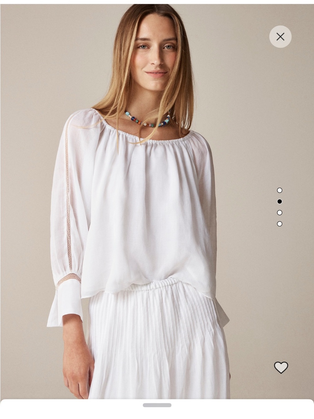 J. Crew Collection White Lace-Trim Peasant Blouse